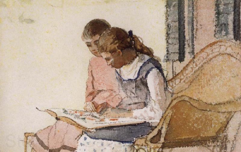 Winslow Homer Two Girls Looking at a Book Norge oil painting art